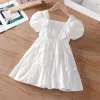 Children's summer 2023 new style girls' princess dress, stylish puffed sleeves, summer pure cotton versatile princess dress details Picture